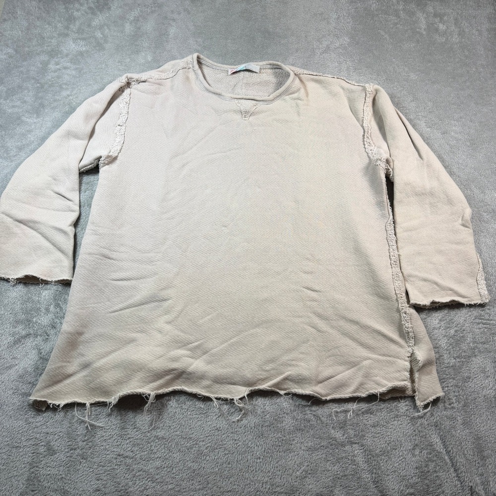 Free People Beach Sweatshirt Womens Small‎ Tan Raw Hem Exposed Seam Oversized